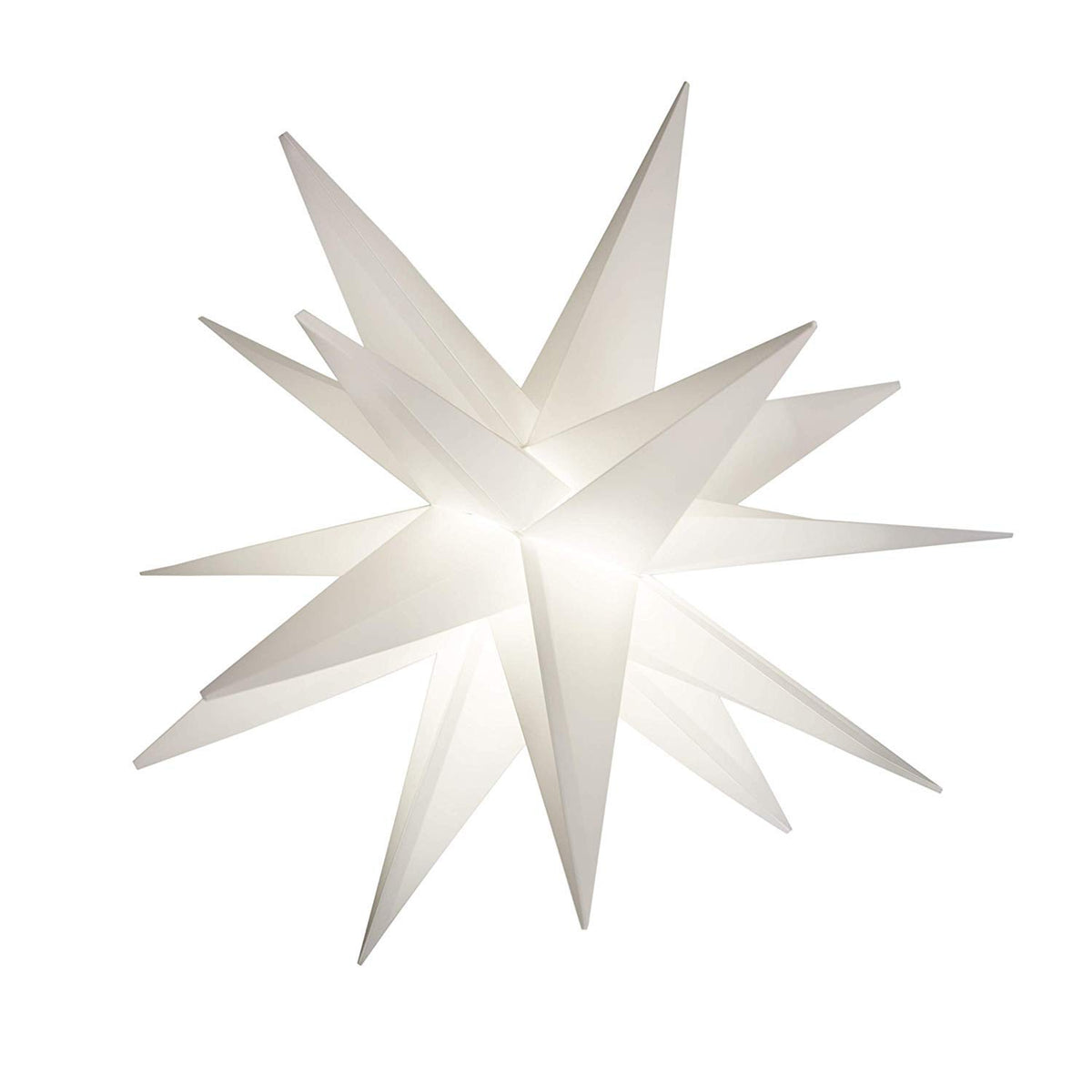 Elf Logic front view of 18-inch Moravian star showing warm white glow and design - ambient lighting benefit