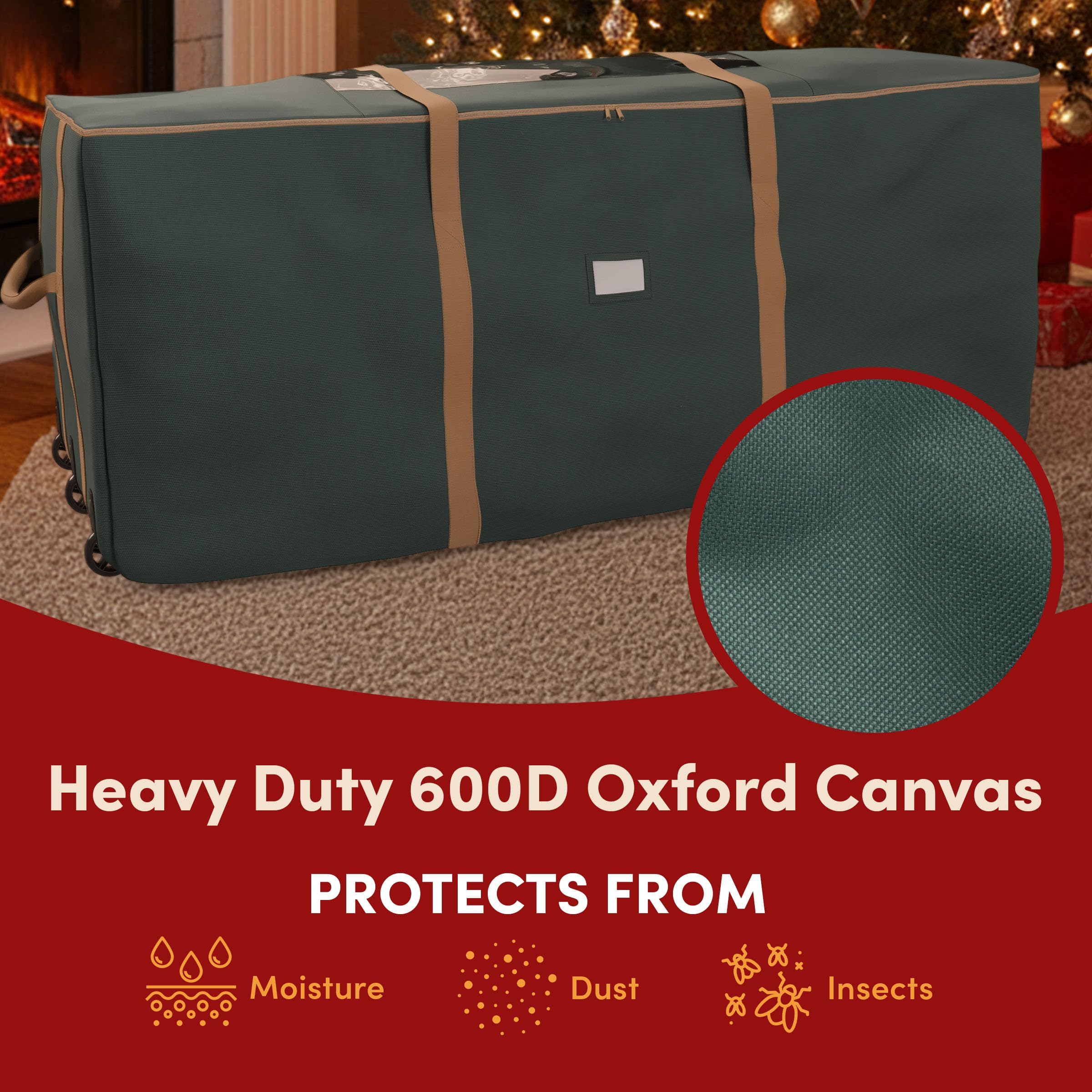 Elf Stor ID window and zipper close-up shows easy labeling and secure closure