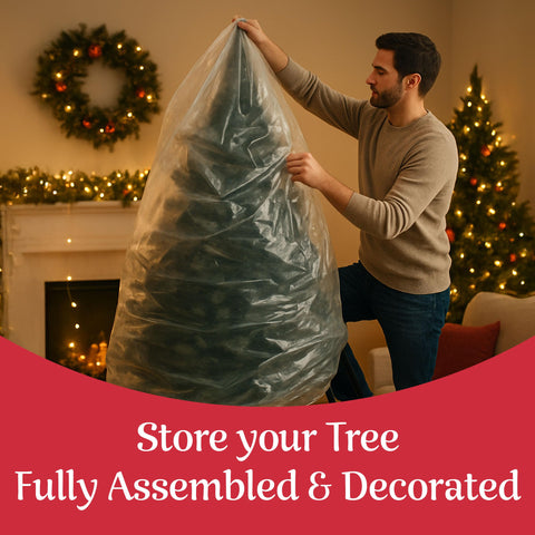 Elf Stor image of top tie closure keeping tree secure and dust-free for seasons