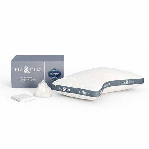 Eli & Elm front view of pillow packaging showing size and features for easy choice