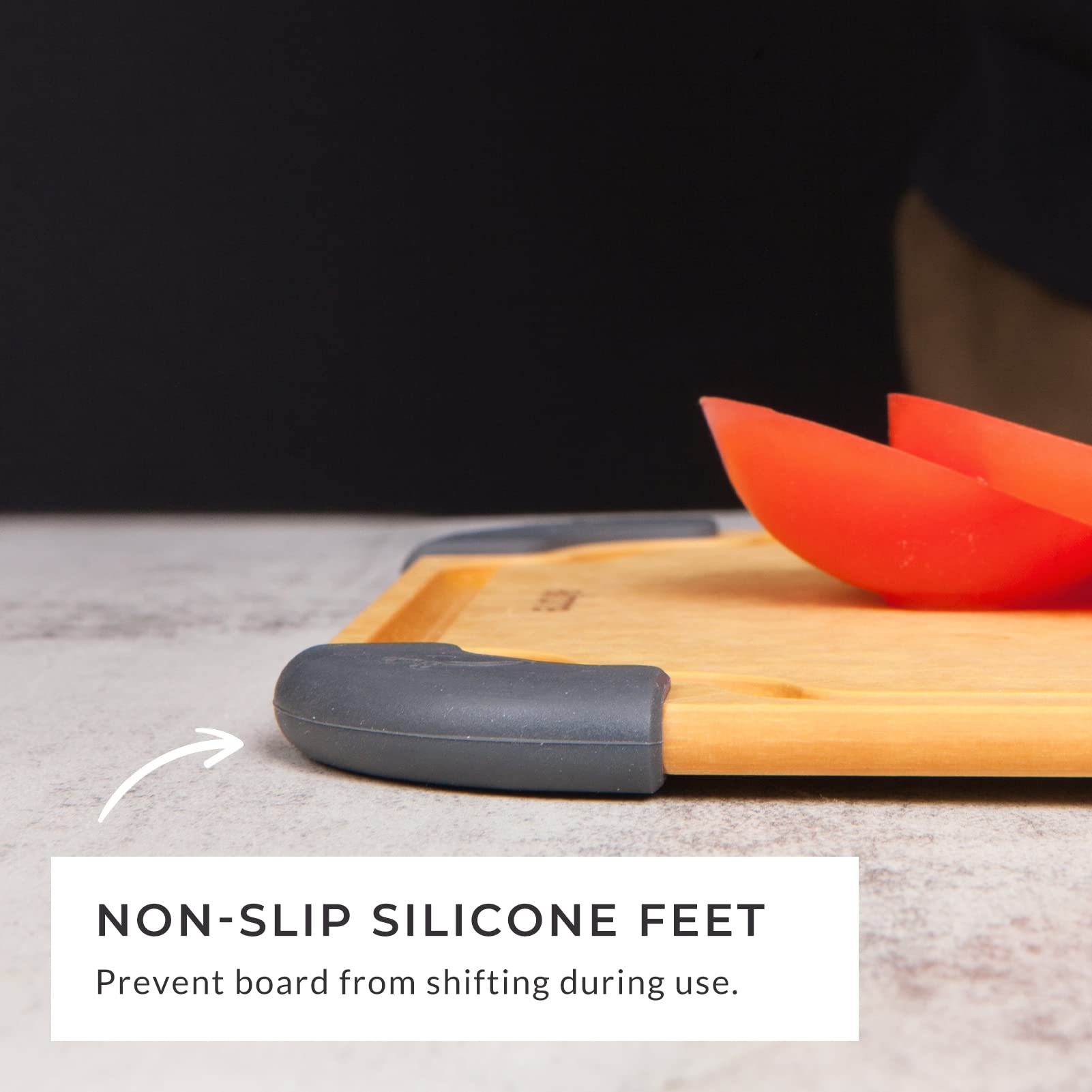 Elihome juice groove detail capturing liquids, preventing countertop spills and messes
