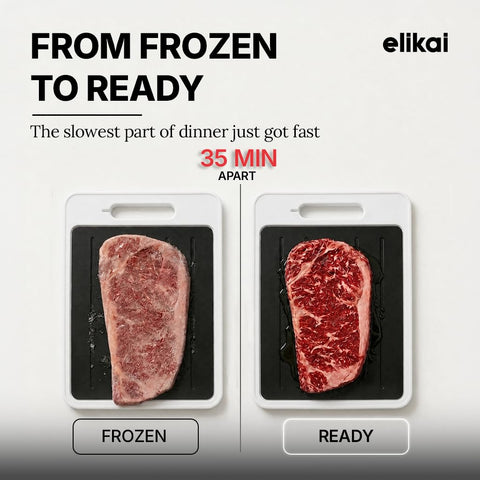 ELIKAI close-up of aluminum core thawing surface for faster meat thawing