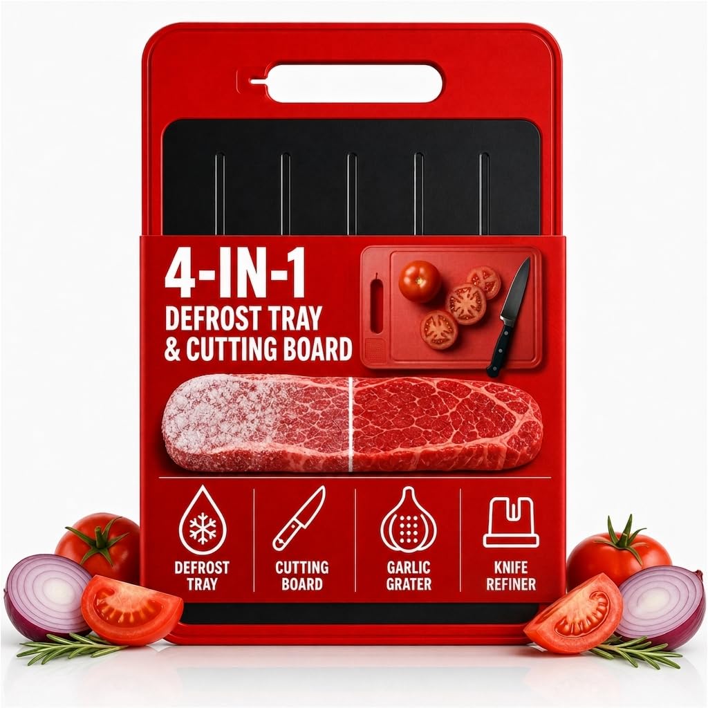 ELIKAI front view of red defrosting tray, compact and versatile