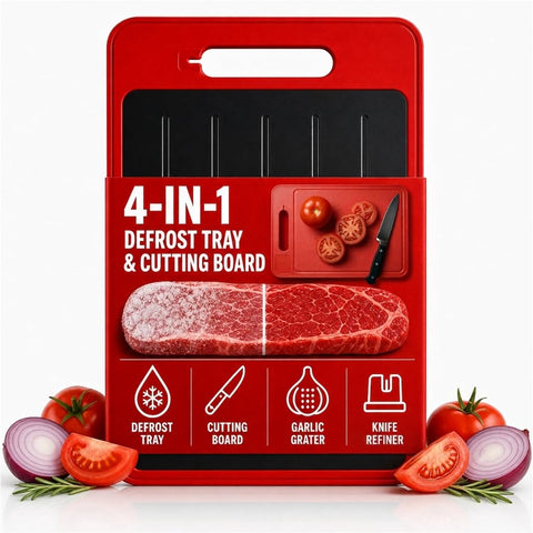 ELIKAI front view of red defrosting tray, compact and versatile