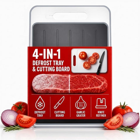 ELIKAI front view of 4-in-1 defrosting tray shows compact multiuse board