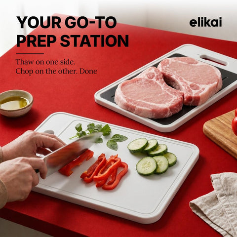 ELIKAI non-slip rubber base and grooved edges keeping juices contained