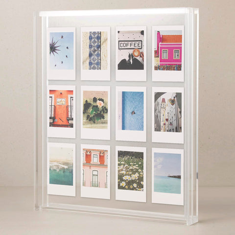 Elil brand front view clear acrylic frame showing floating photos and modern look