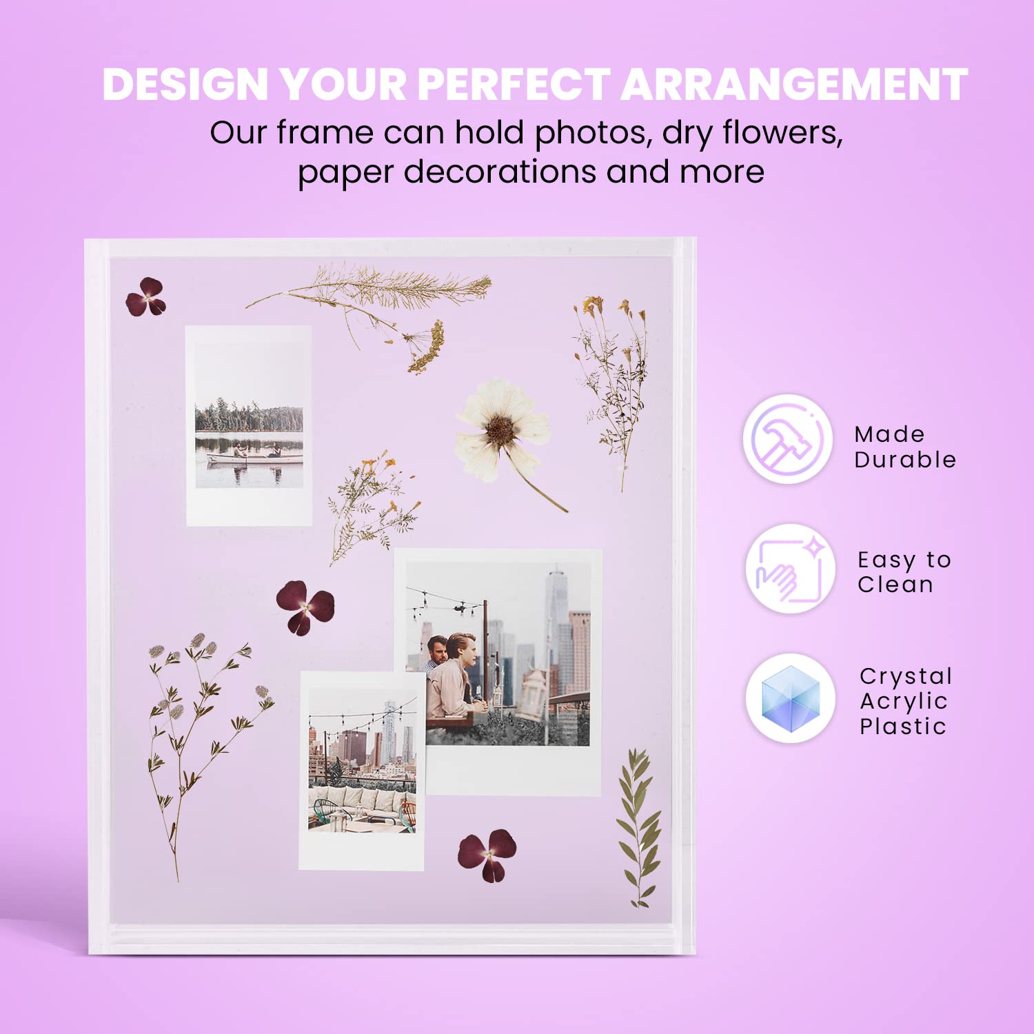 Elil frame holding an 8x10 photo to showcase size versatility and protection
