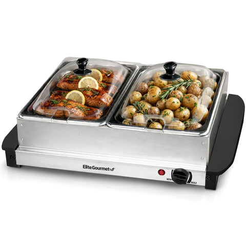 Elite Gourmet front view showing dual buffet server and organized presentation