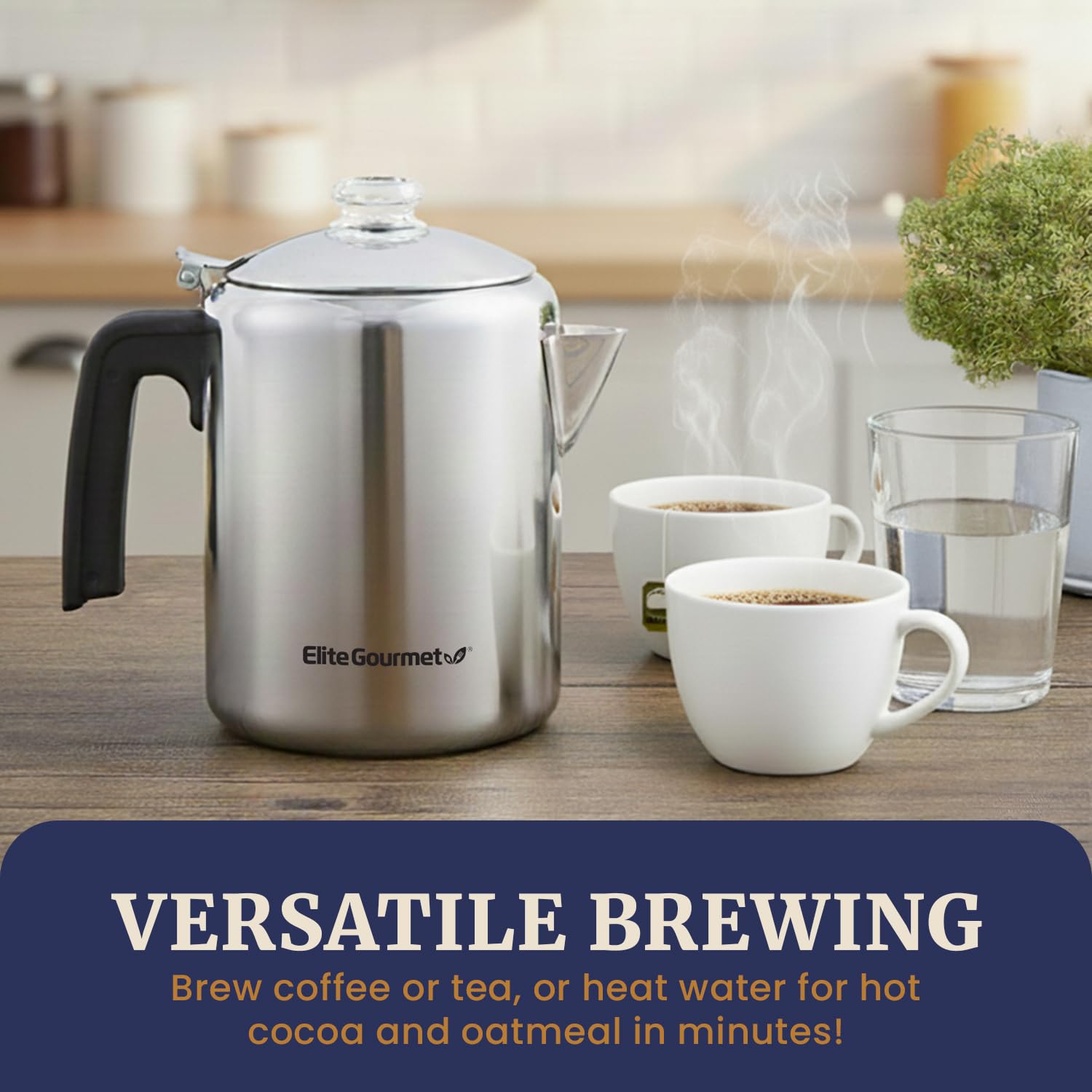 Elite Gourmet clear glass brew knob closeup for visible brewing progress