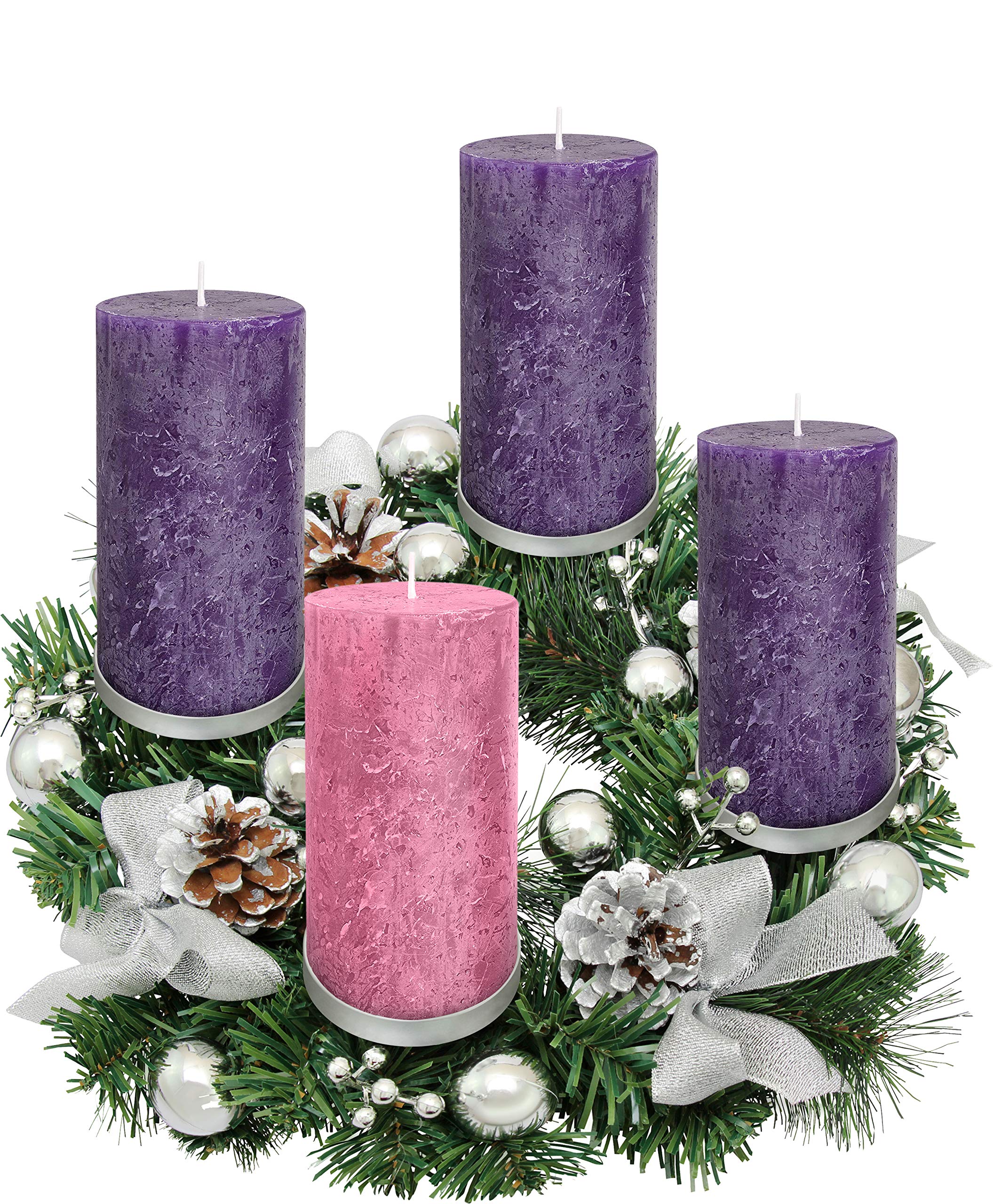 Elite Holiday Products three purple and one pink candles staged to show color set
