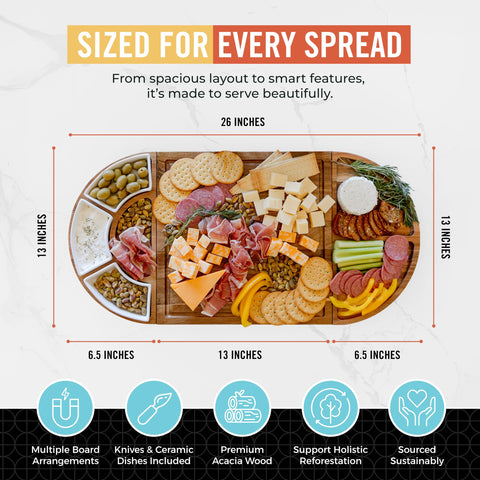 The Elite Snacker expanded 26x13 tray styled with cheeses for generous serving