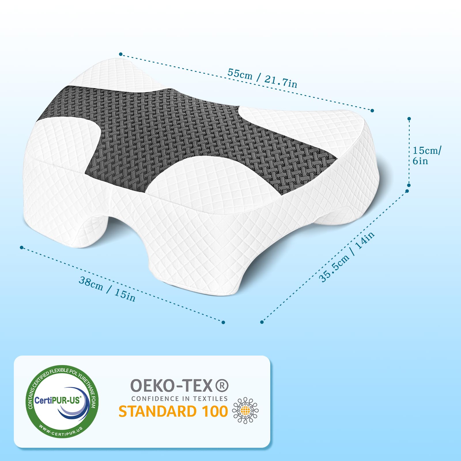 Eliteguard packaged pillow with label noting patented design and certification