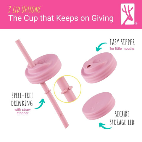 Elk and Friends spout lid in hand illustrating easy toddler sipping