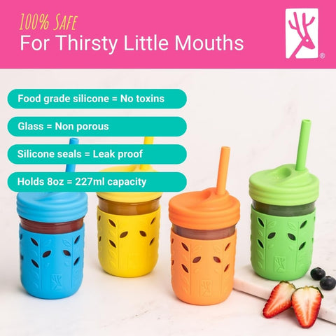 Elk and Friends straw and stopper detail showing wider straw and spill-preventing stopper for toddlers
