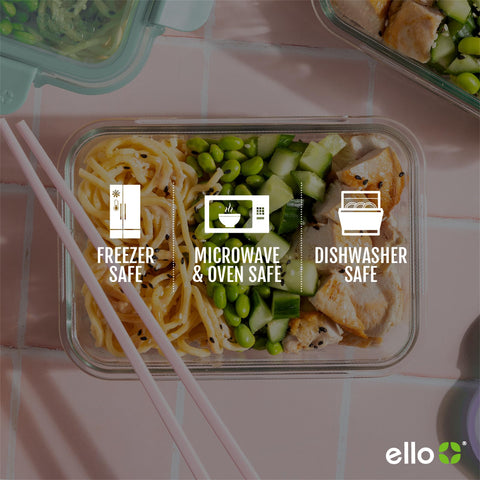 Ello container filled with salad showing fresh-looking, unstained contents