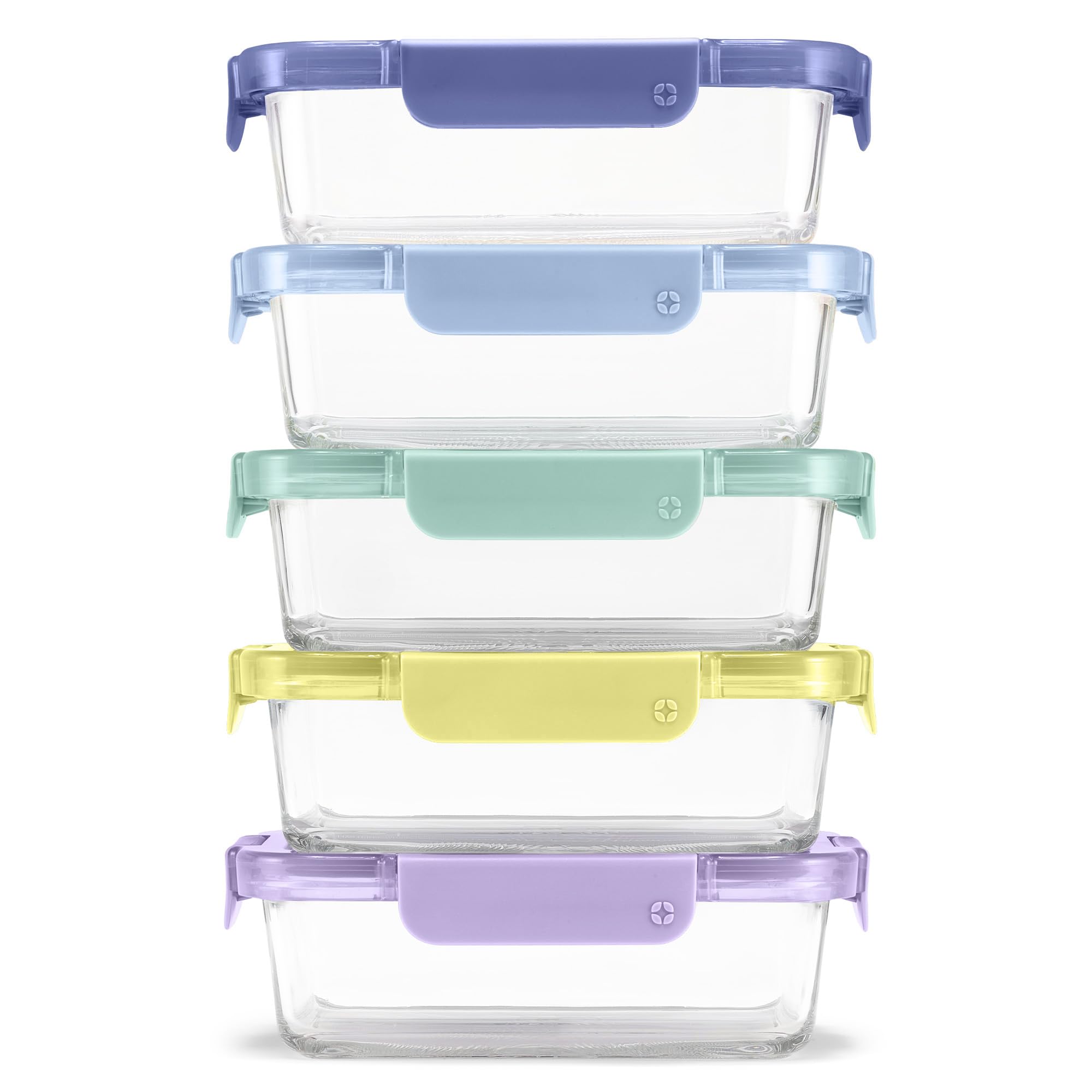 Ello Color Lock front packaging showing five glass containers and purple lids for organized storage