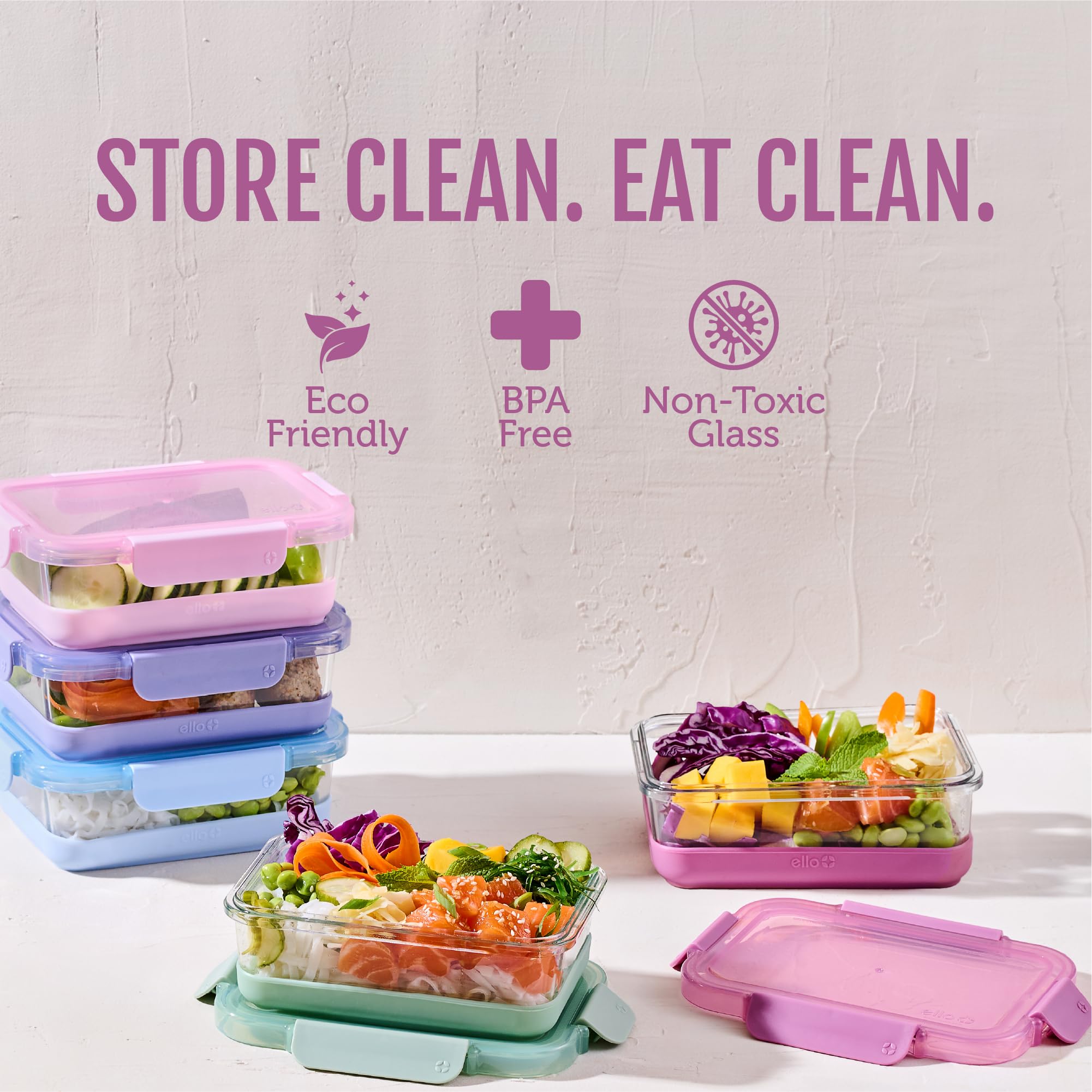 Ello container top view with clear lid showing contents visibility and freshness