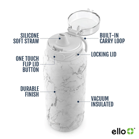 Ello Cooper locking dome lid close-up showing secure seal for leak prevention
