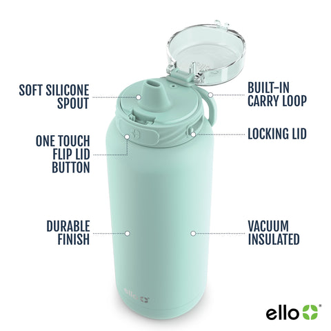 Ello Cooper soft silicone spout detail for comfortable, hygienic sipping
