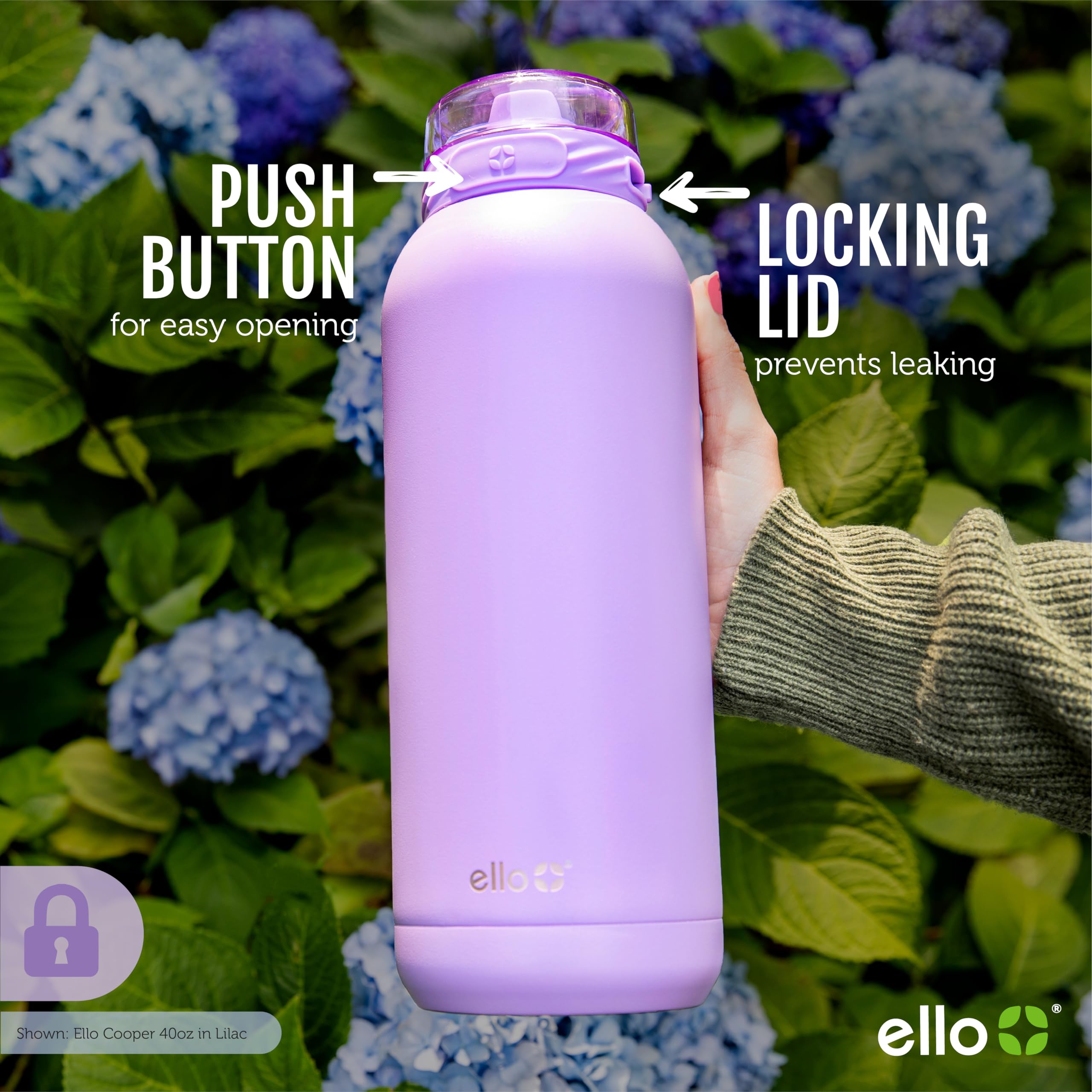 Ello Cooper 40oz beside 18oz to show scale and large-capacity hydration benefit