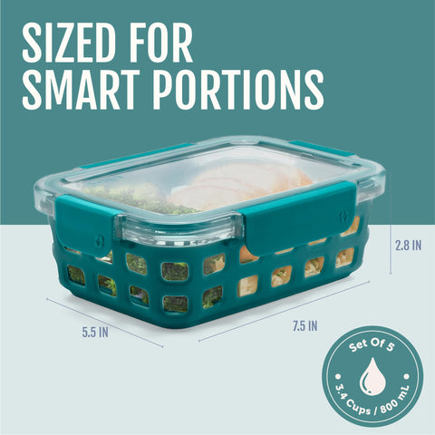 Ello Duraglass containers filled with meals in fridge for organized storage