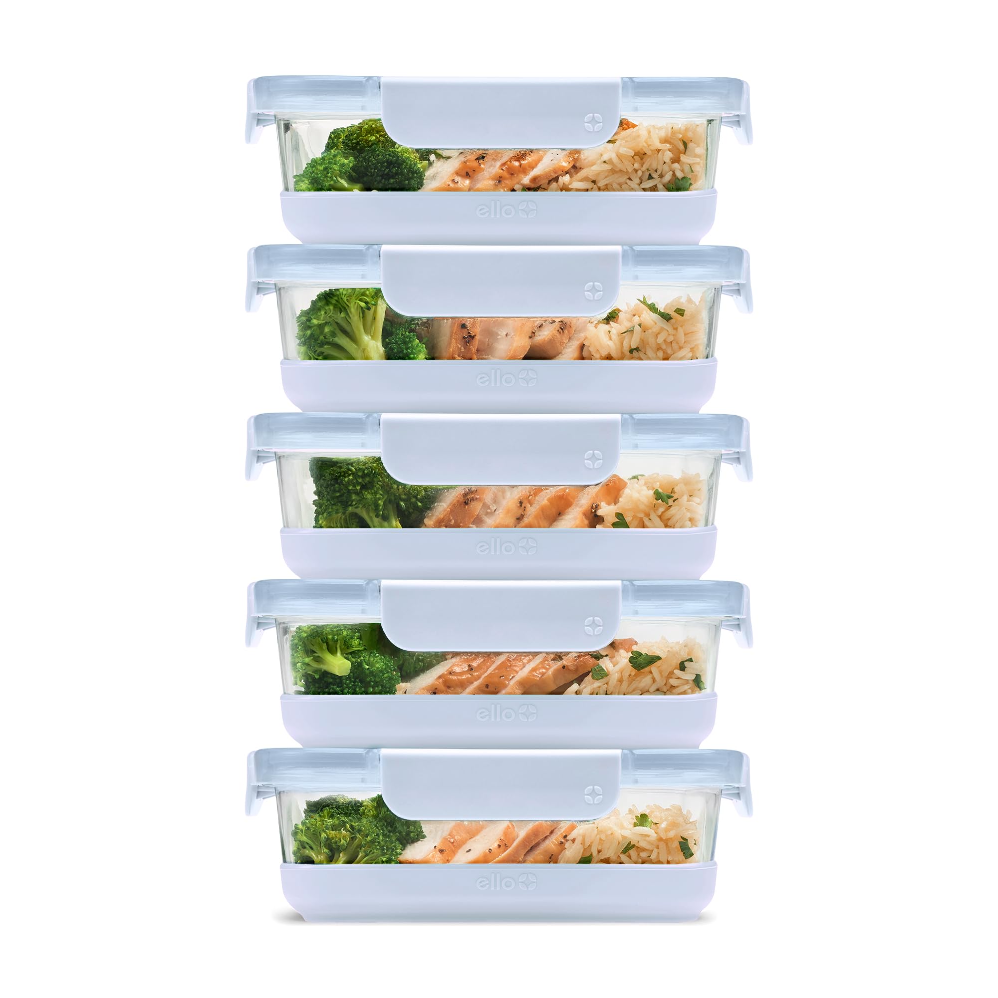 Ello Duraglass front packaging showing halogen blue boots and lids, durable storage