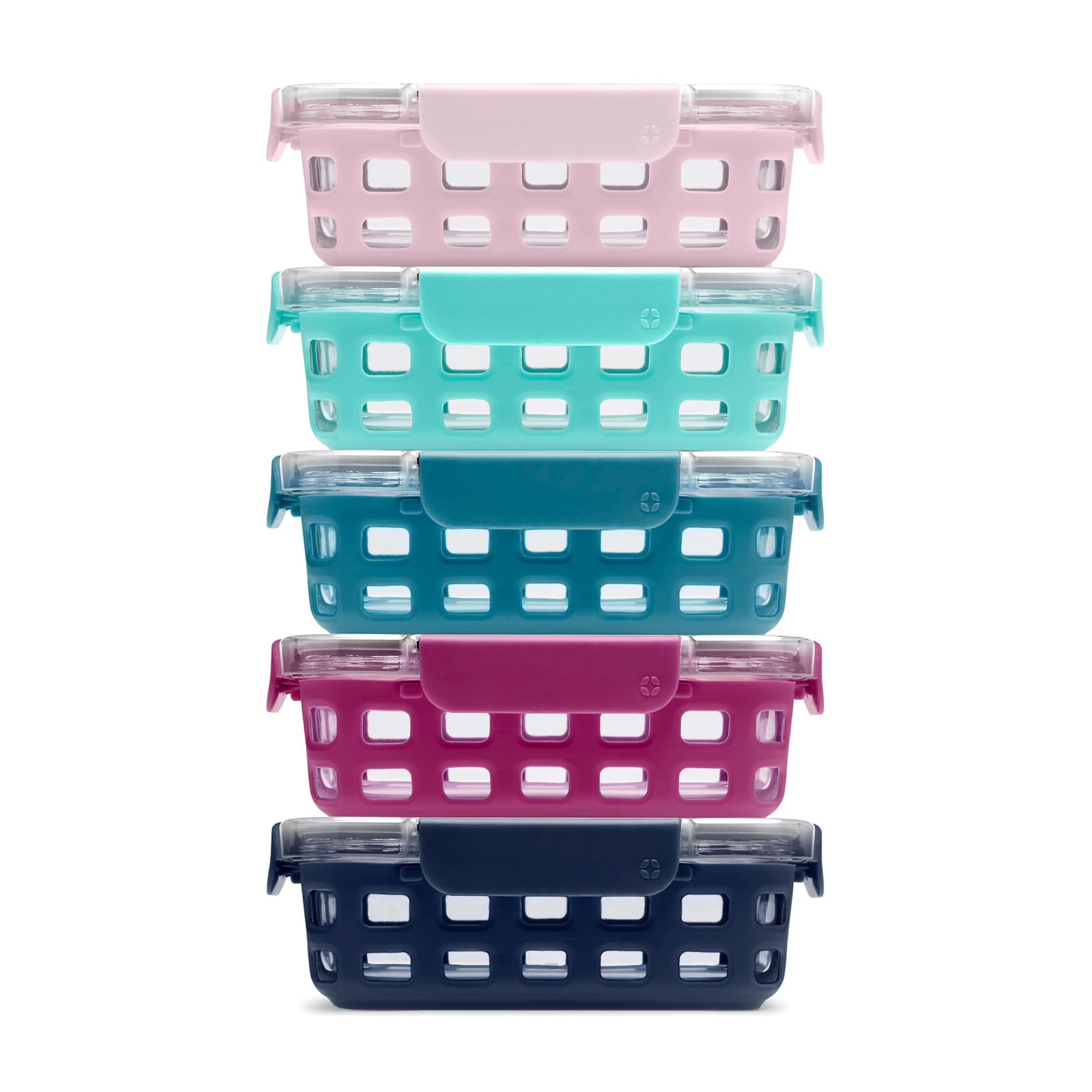 Ello Duraglass front packaging showing colorful sleeves and five containers for organization