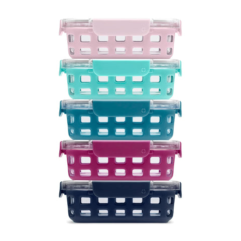 Ello Duraglass front packaging showing colorful sleeves and five containers for organization