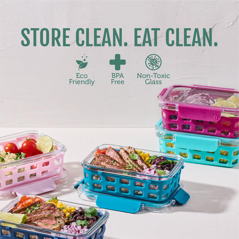 Ello Duraglass Tritan lid close-up highlighting clear view and secure airtight seal benefit