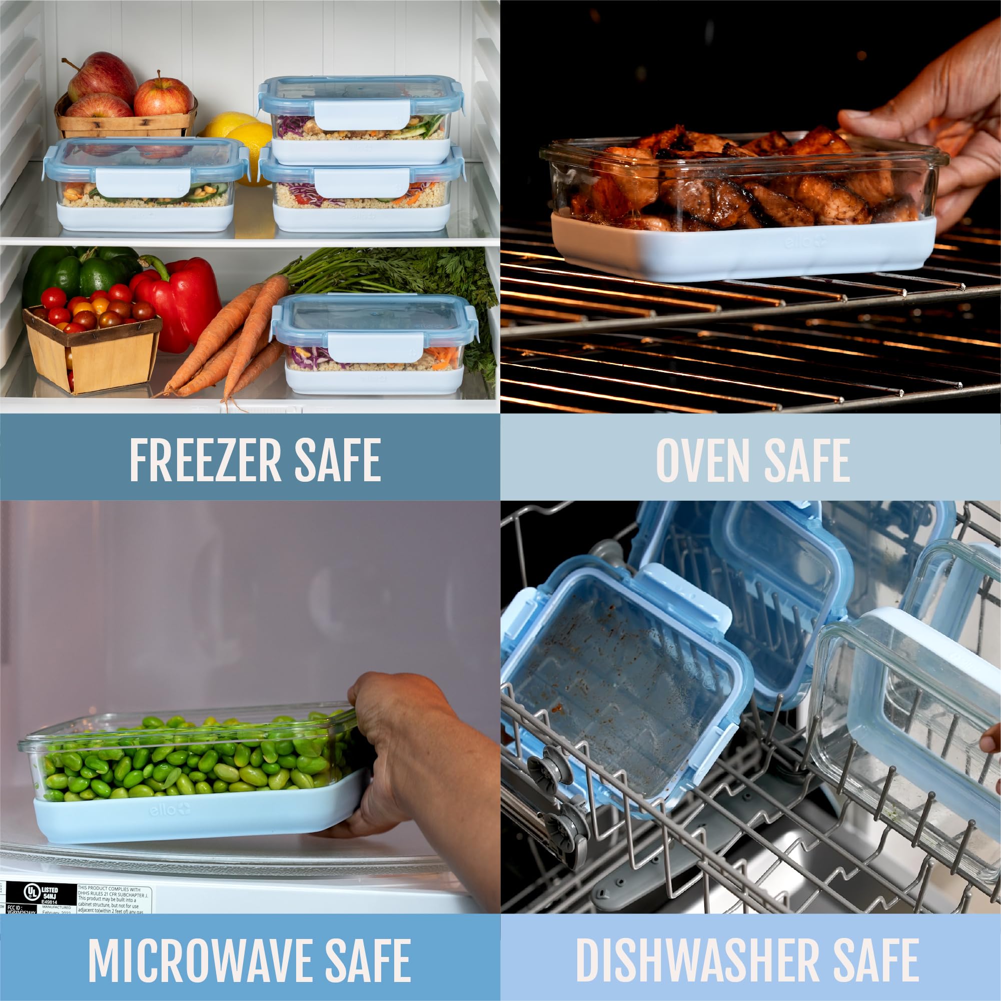 Ello Duraglass lid locking snaps detail, secure airtight seal for leak prevention
