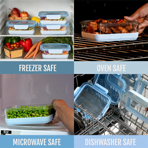 Ello Duraglass lid locking snaps detail, secure airtight seal for leak prevention