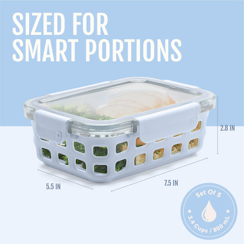 Ello Duraglass stacked in fridge illustrating efficient storage and quick meal organization