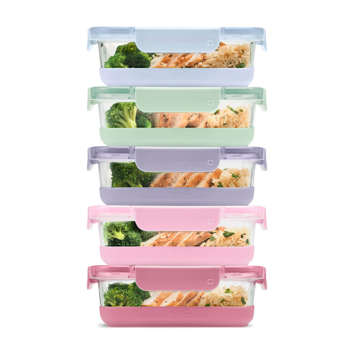 Ello front packaging showing dusk delight set and included lids, highlights convenience