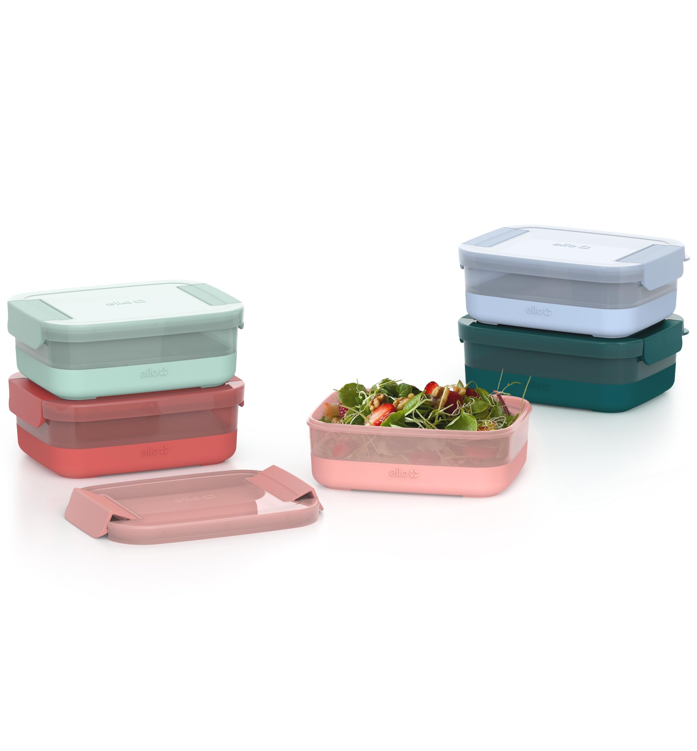 Ello containers packed inside a lunch bag demonstrating secure transport and freshness