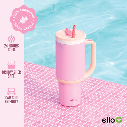 Ello Oasis filled with ice highlighting 30oz capacity and long-lasting chill
