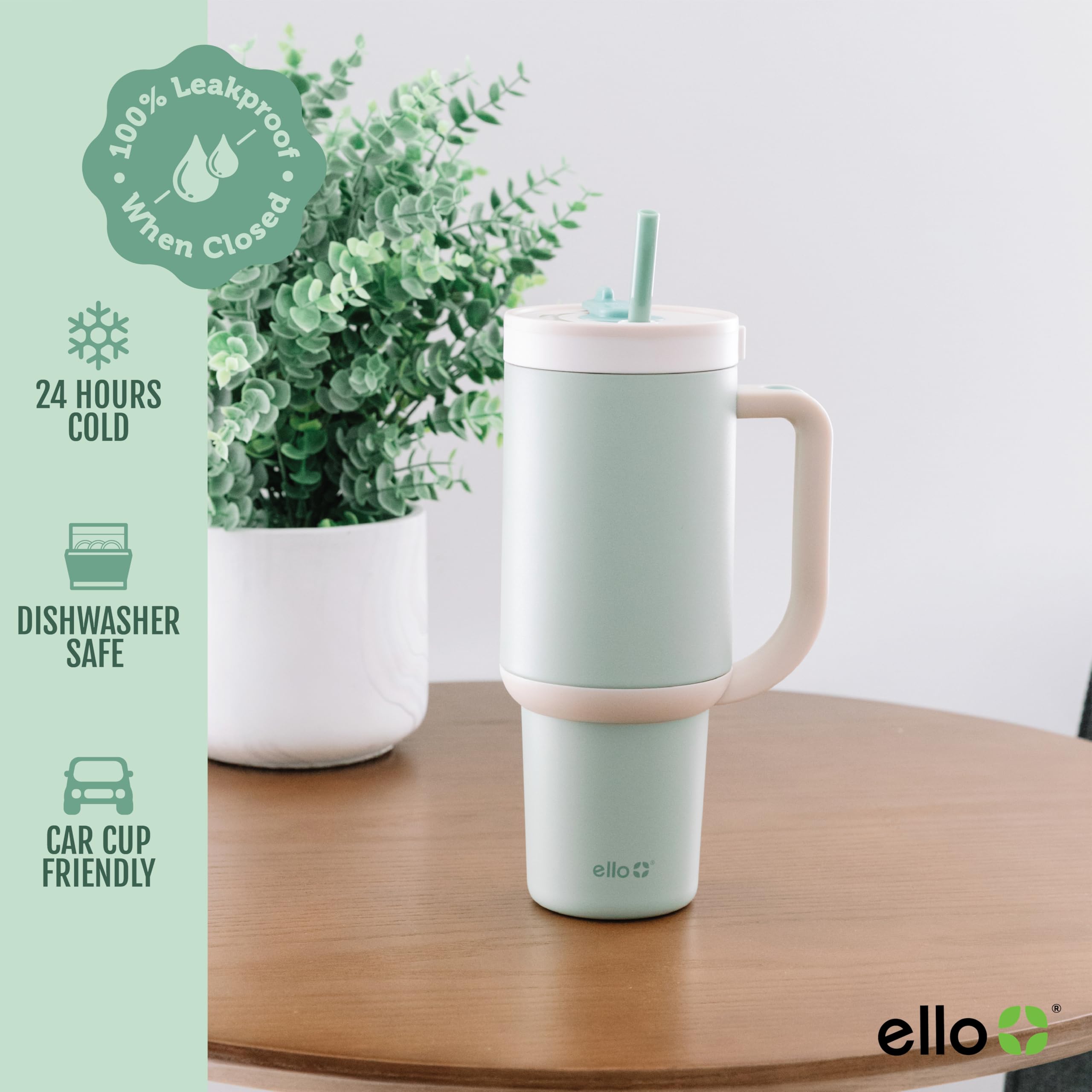 Ello Oasis beside a 16oz bottle for 40oz capacity scale comparison and fewer refills