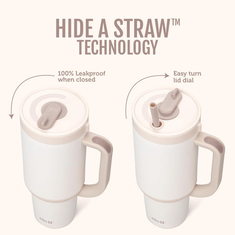 Ello Oasis close-up of retracted straw demonstrating spill protection benefit