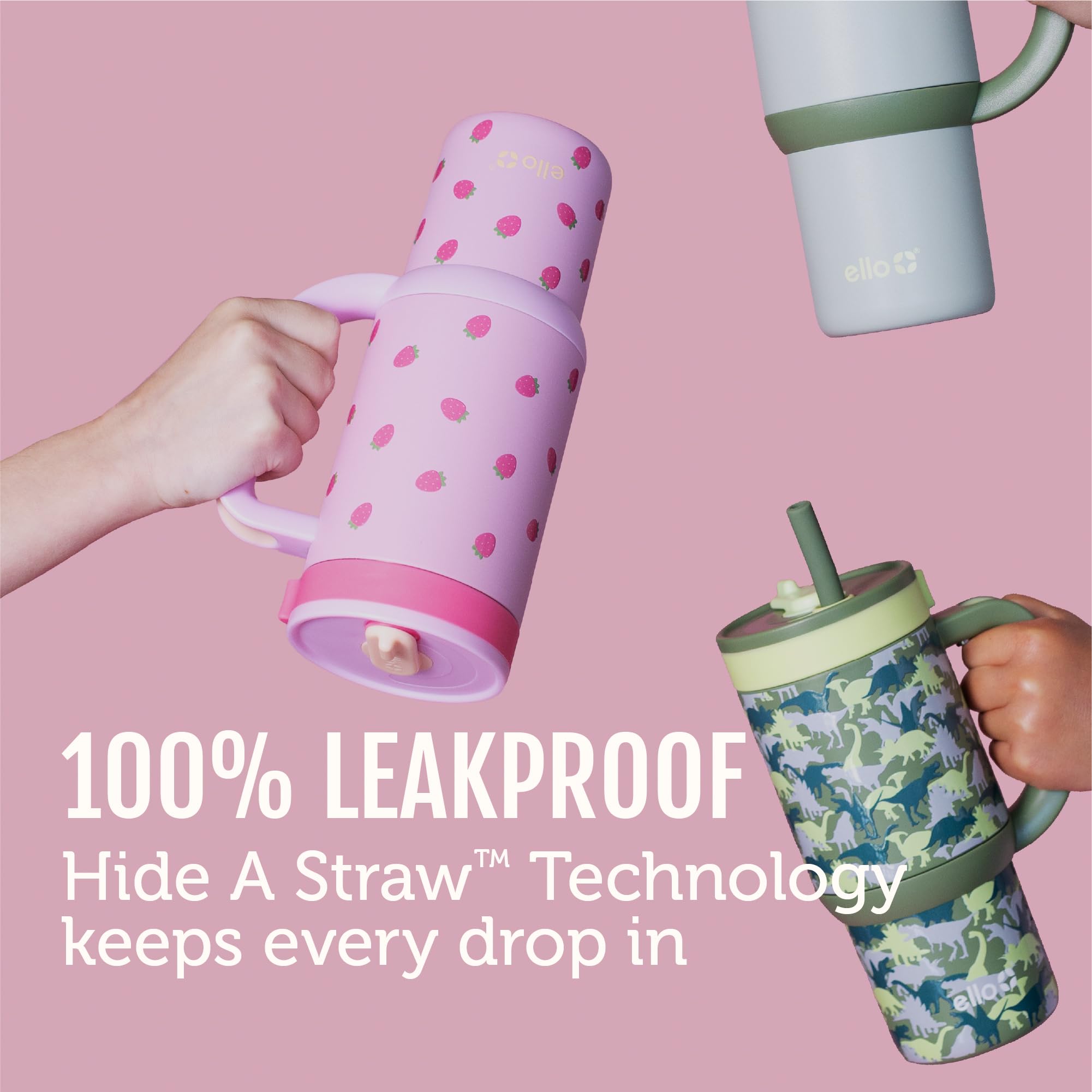 Ello Oasis close-up of retracting straw keeping drinking surface clean