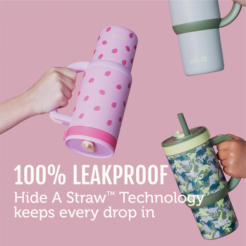 Ello Oasis close-up of retracting straw keeping drinking surface clean
