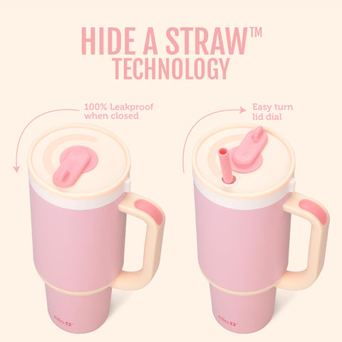 Ello Oasis close-up of retracting straw mechanism ensuring leak-proof travel