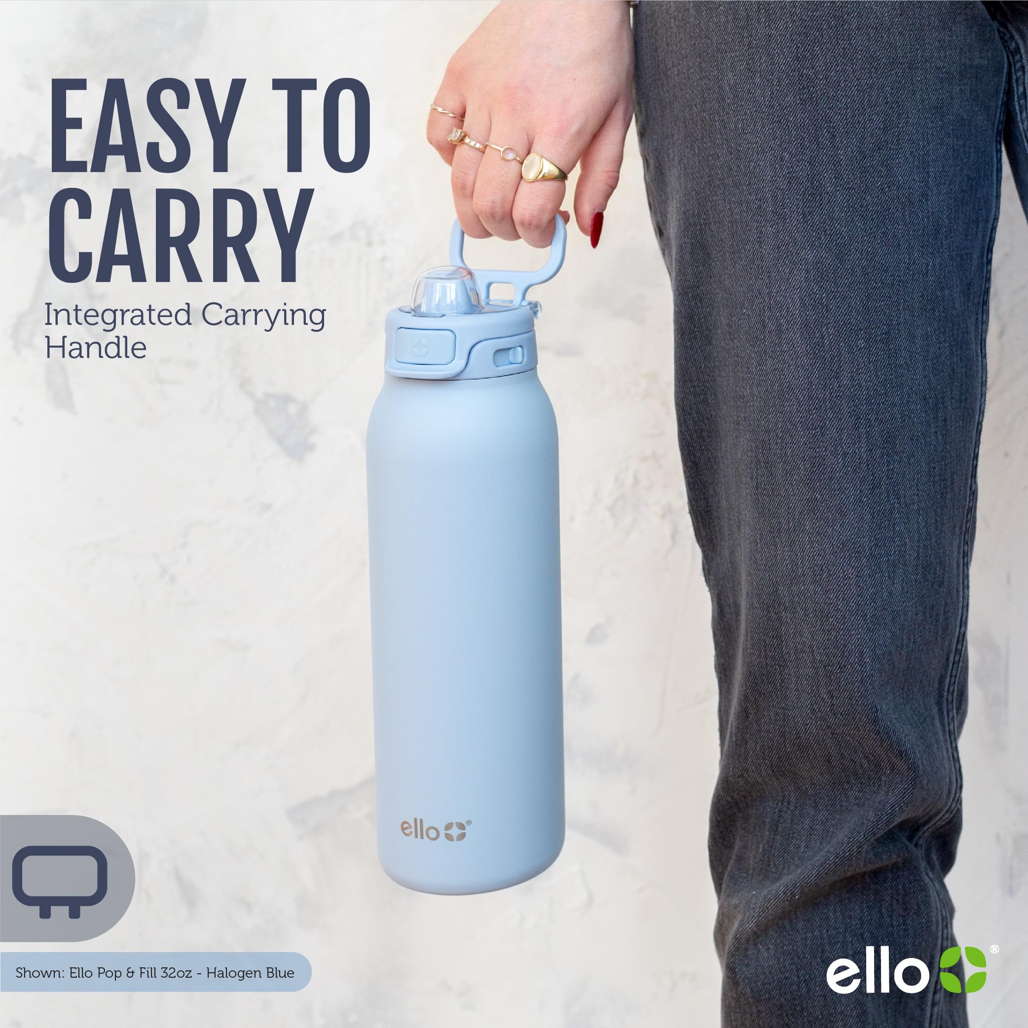 Ello in car cup holder displaying travel-friendly size and stability