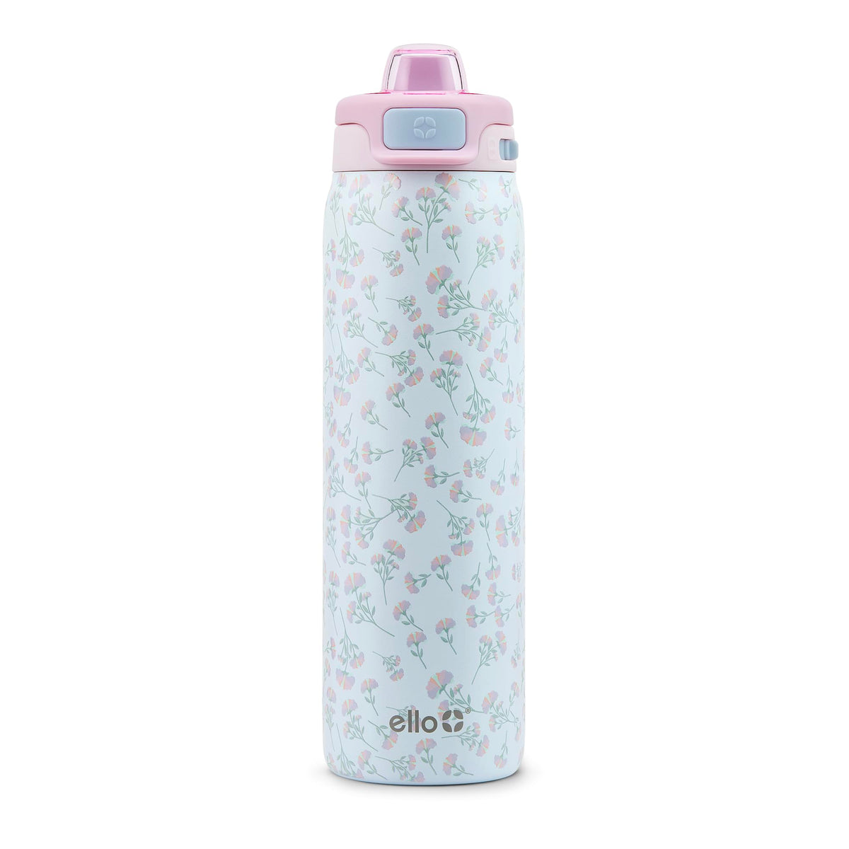 Ello Pop & Fill front view showing Serene Blooms finish and 22oz capacity benefit