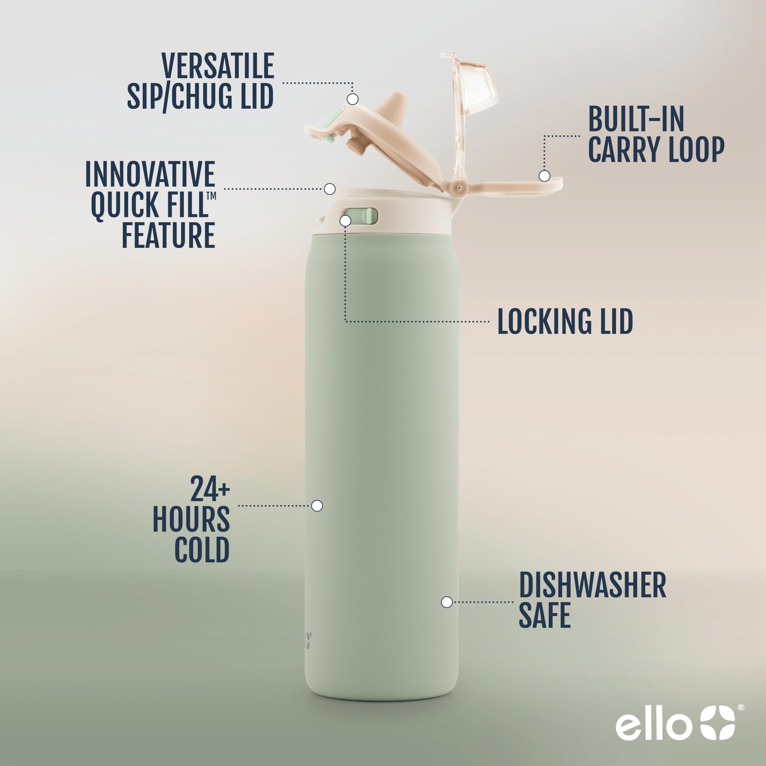 Ello internal straw detail showing silicone straw for easy sipping