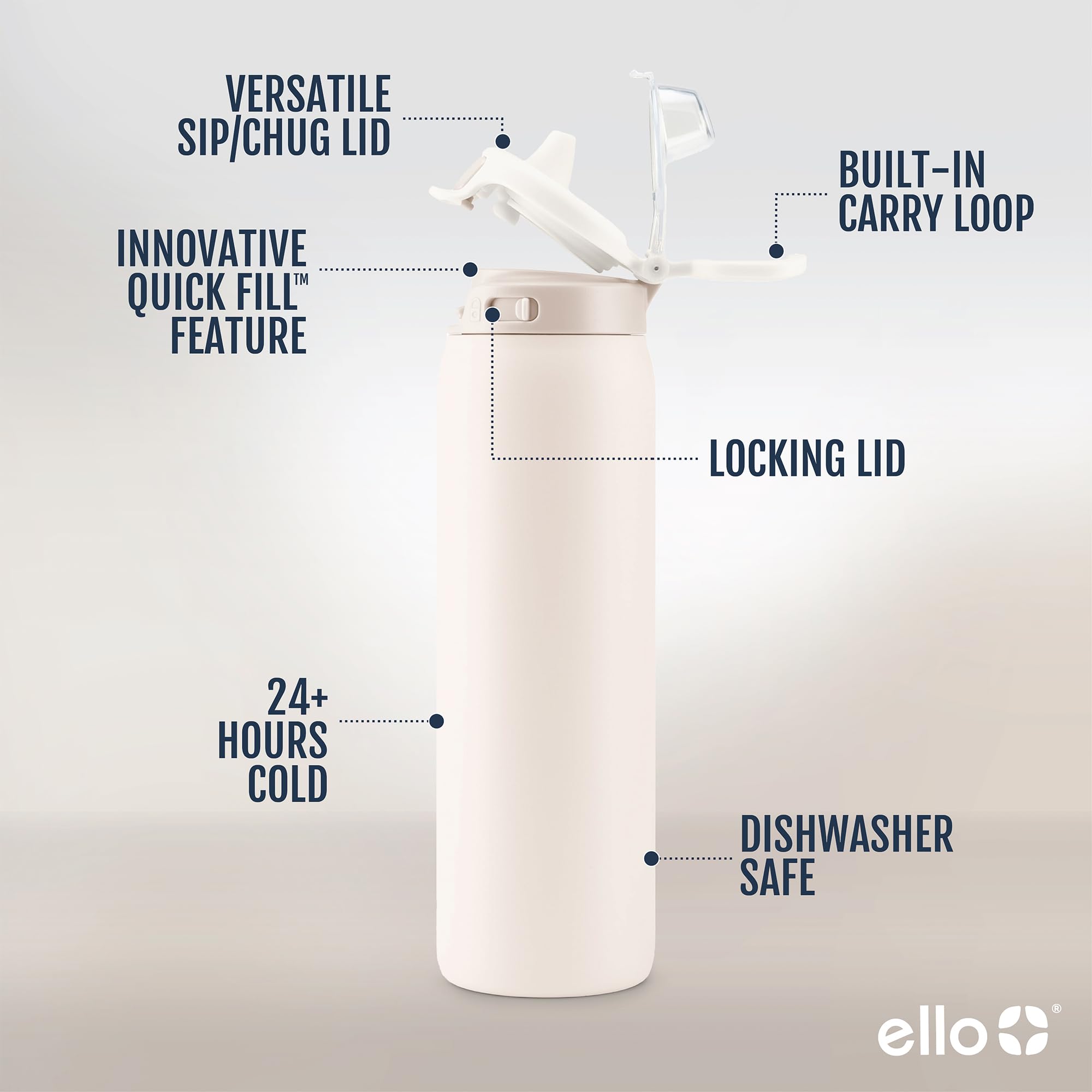 Ello Pop & Fill straw detail featuring silicone spout for comfortable, spill-reduced sipping