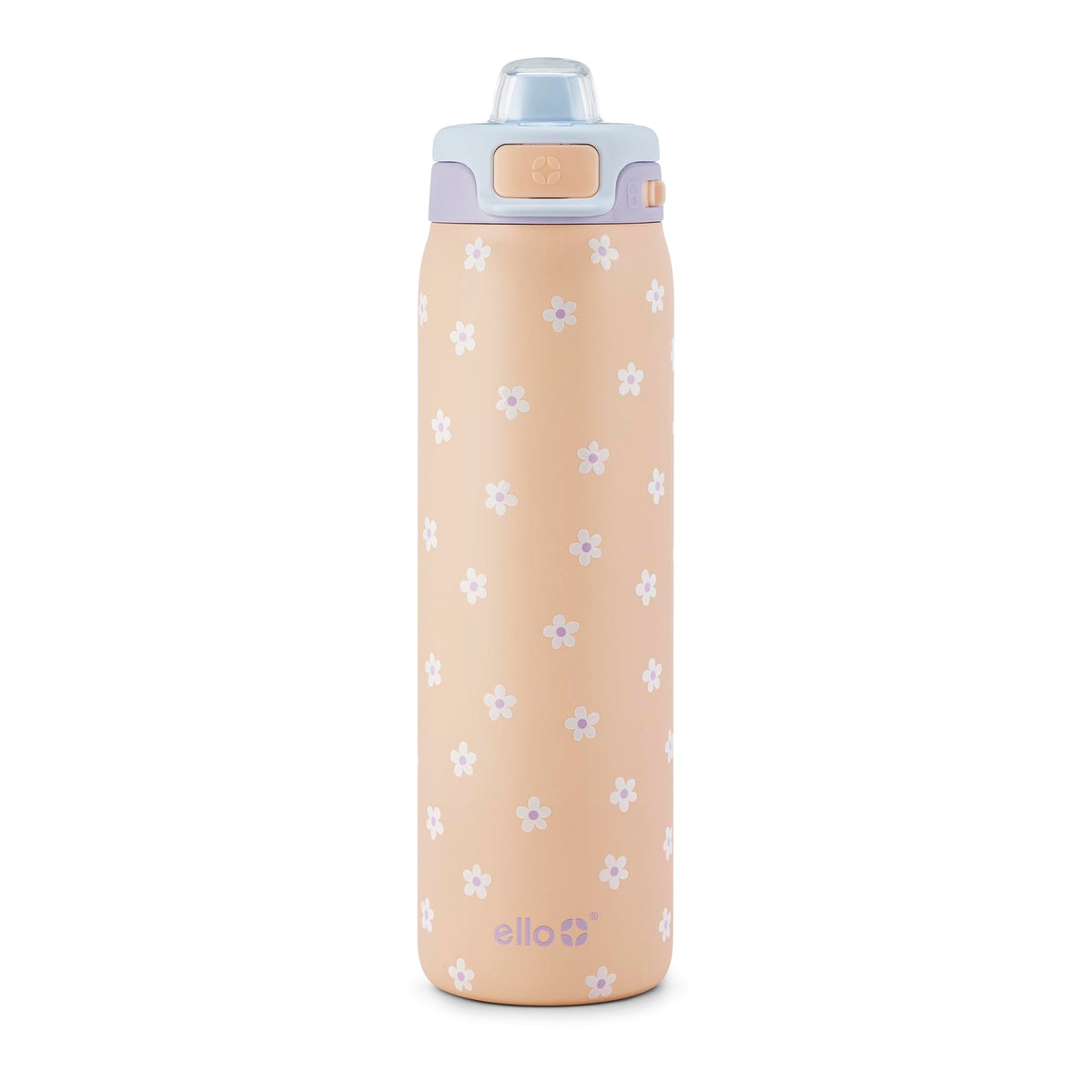 Ello front view of gloss daisies bottle showing stylish design and durability