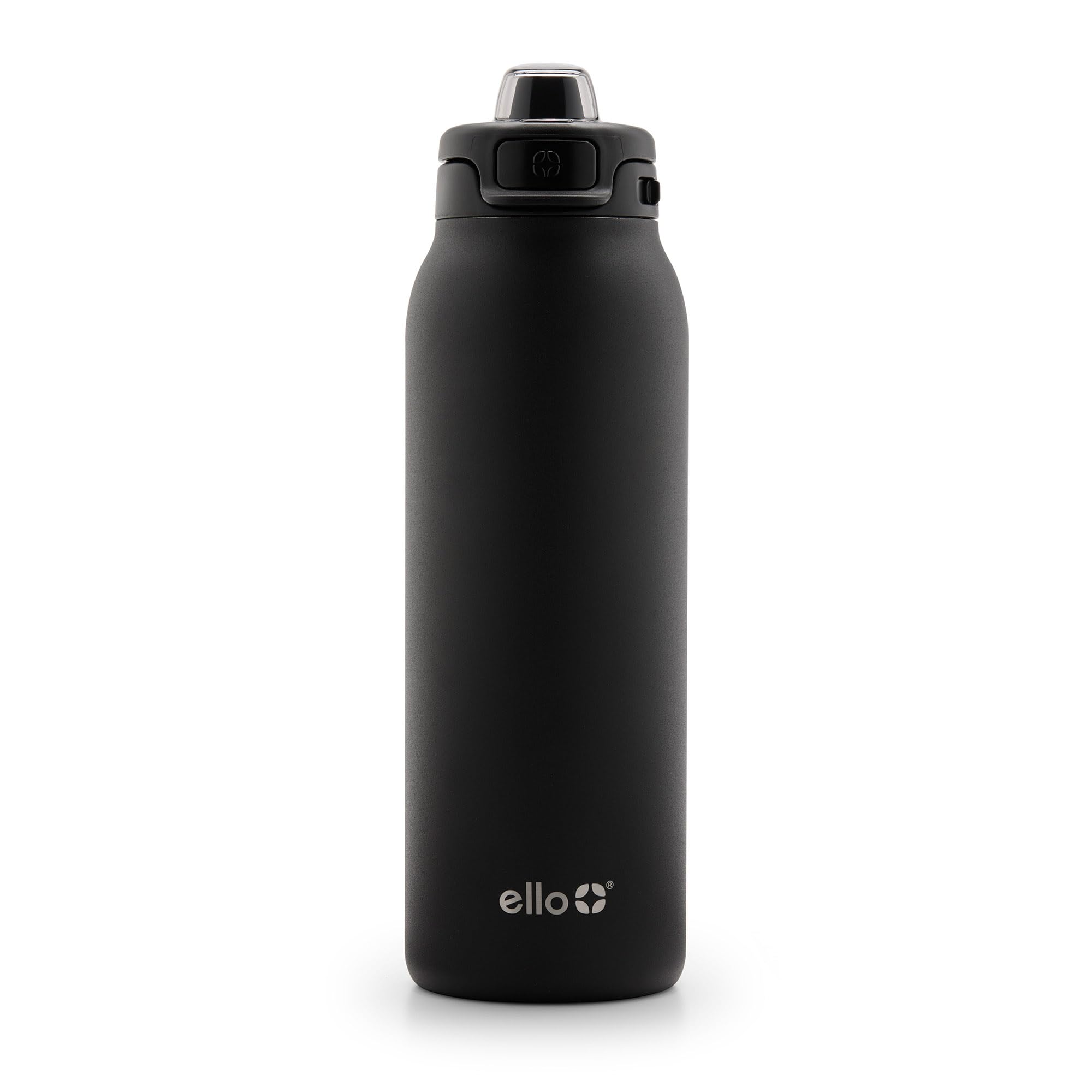 Ello Pop & Fill front view showing sleek black finish and 32oz capacity benefit