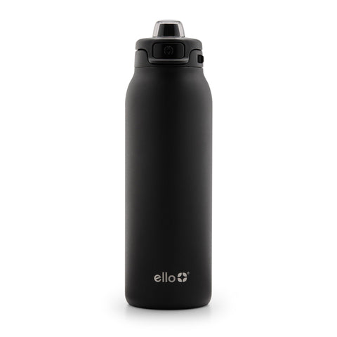 Ello Pop & Fill front view showing sleek black finish and 32oz capacity benefit