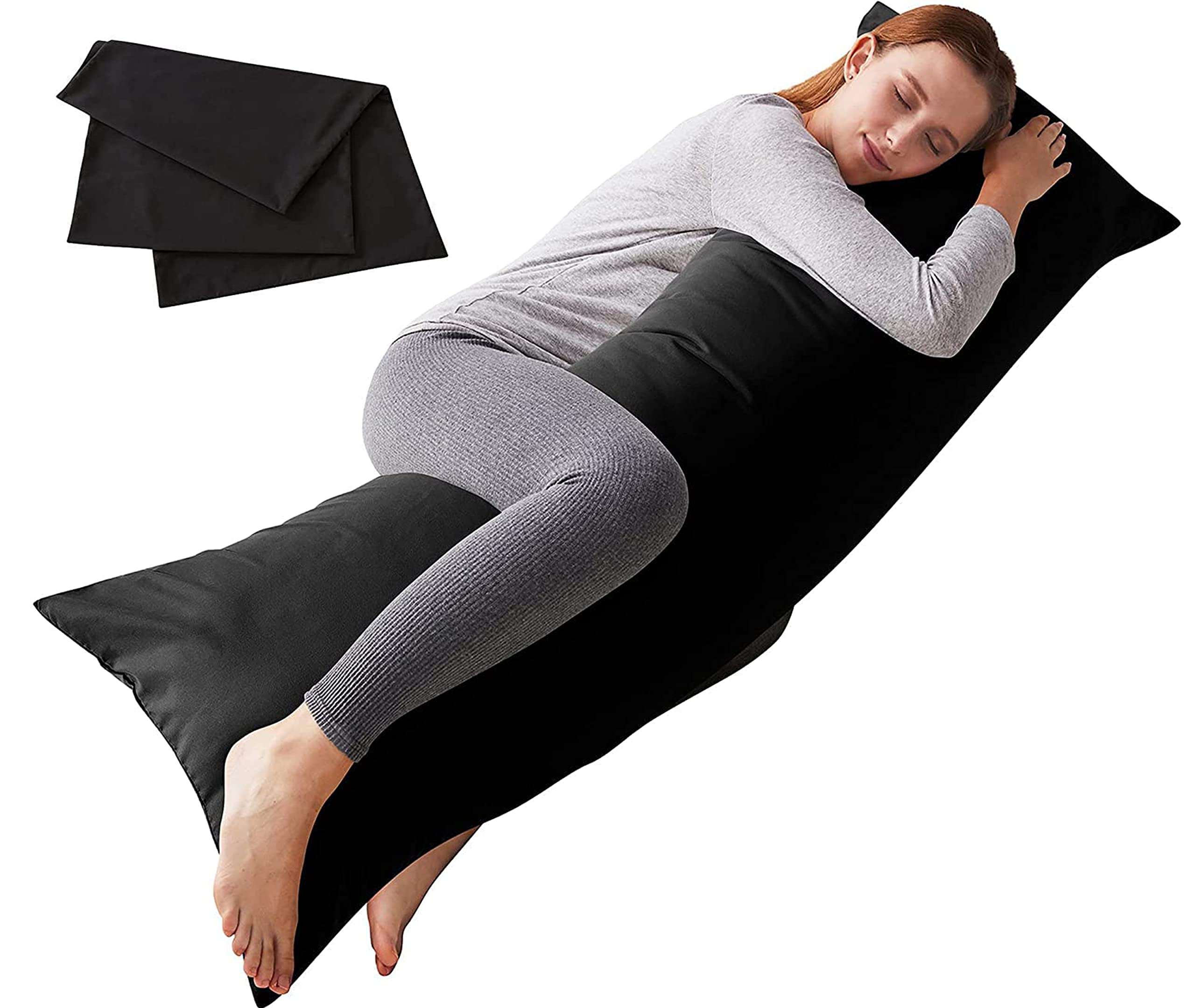 ELNIDO QUEEN front view of black body pillow showing full-length comfort