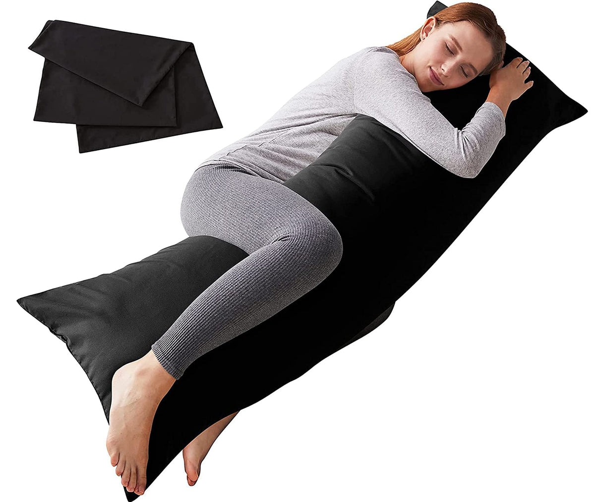 ELNIDO QUEEN front view of black body pillow showing full-length comfort